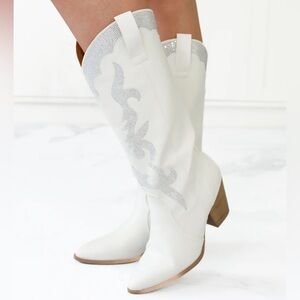 Qupid | White Rhinestone Cowgirl Boots